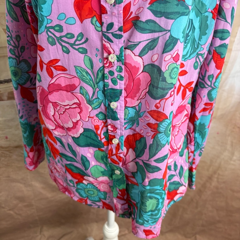 Talbots Floral Button-Up Shirt in Pink and Green - Picture 7 of 11
